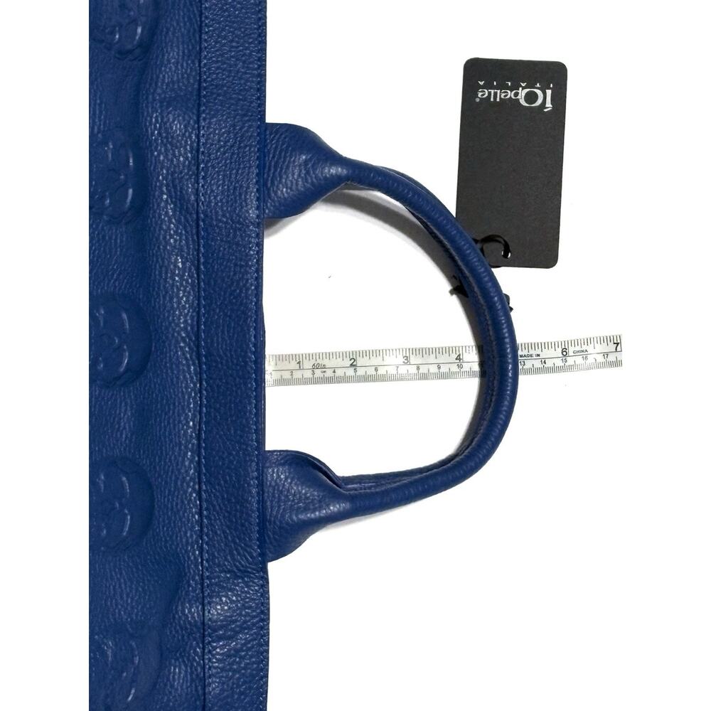 IO PELLE Skull Embossed Blue Leather Tote Bag XL Weekender Crossbody Strp NWT - Picture 4 of 14